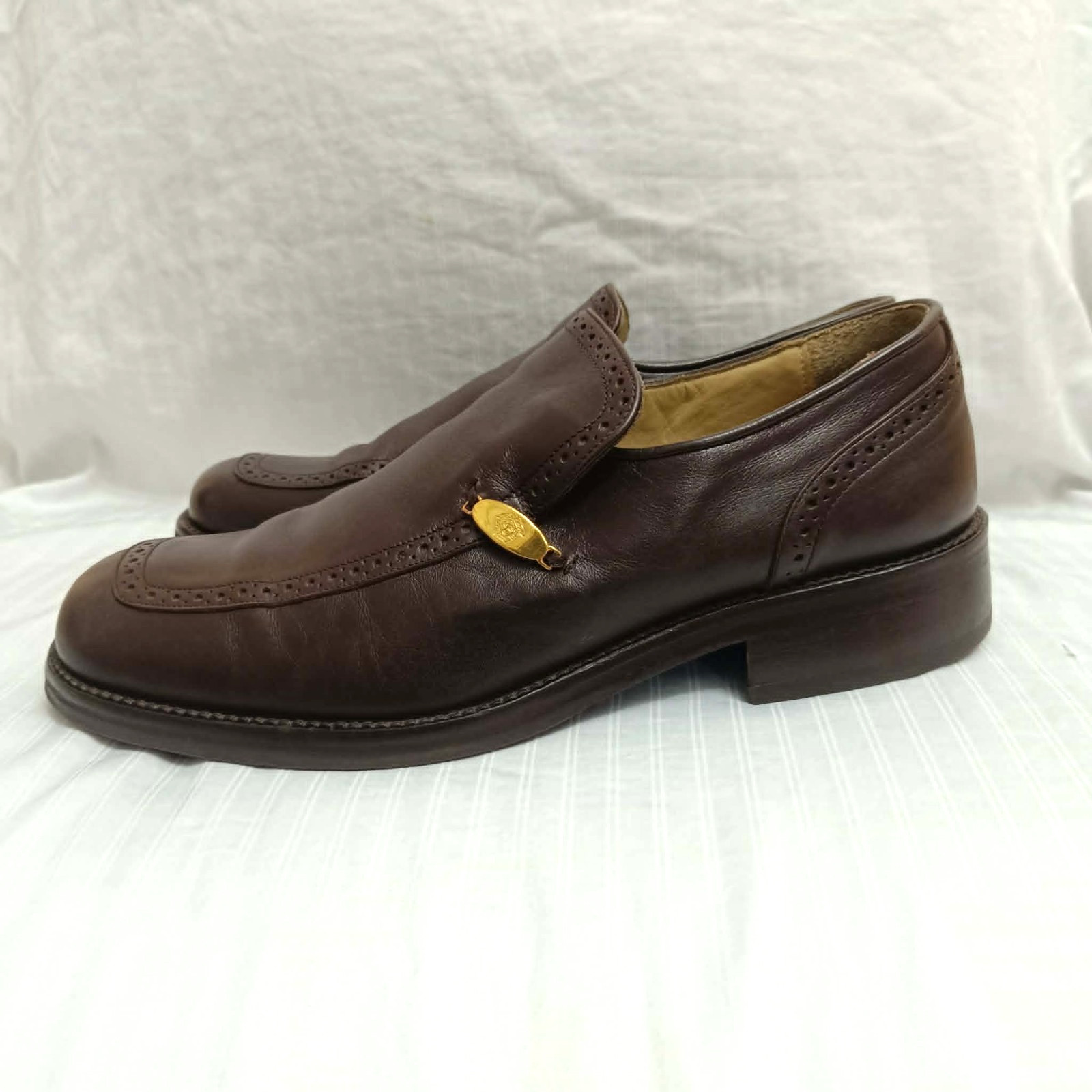 Gianni Versace Shoe Vintage Men Leather Medusa Logo Brown Loafers Sz 43 EU 10 US