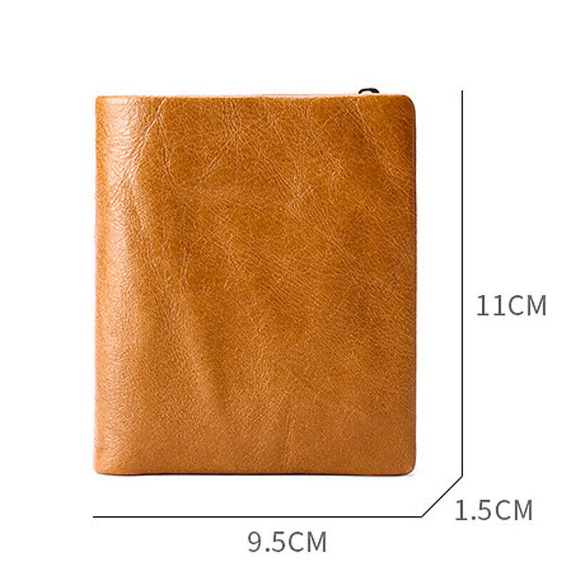 Cowhide Leather Mens Trifold Wallet RFID Blocking Card Holder Zipper Coin Purse