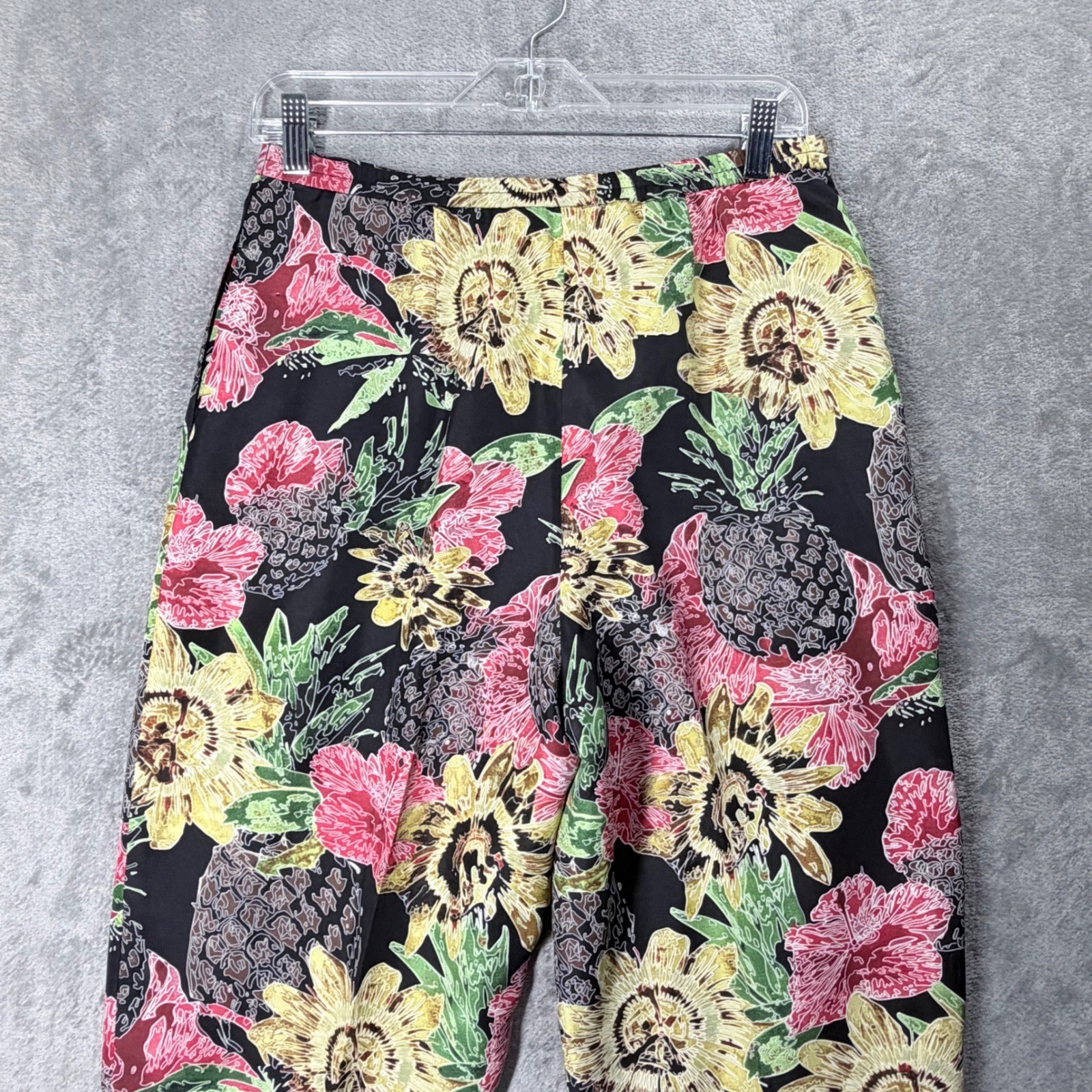 Silk Collection by Harve Benard Pants Womens 8 Black Floral Pineapple Silk 90s
