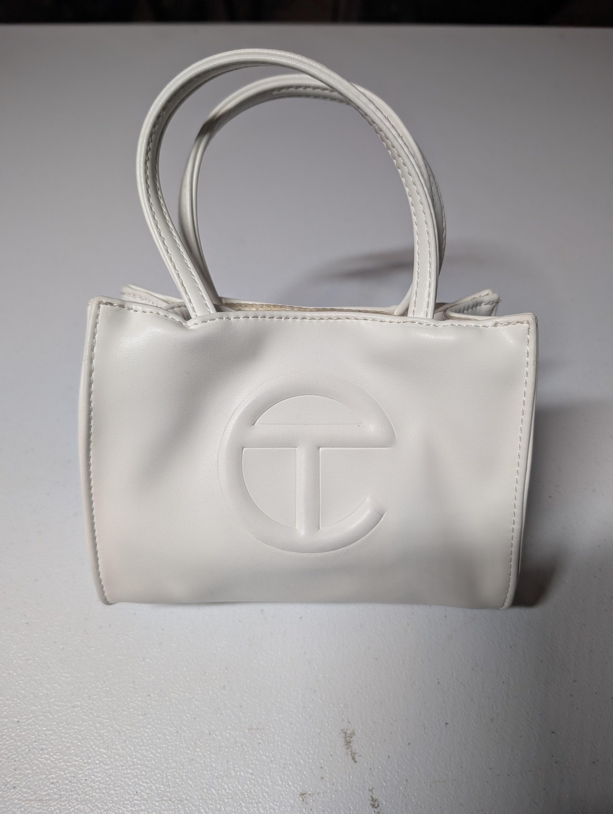 TELFAR Shopping Bag Womens Small White Vegan Leather Mini Tote Crossbody Logo
