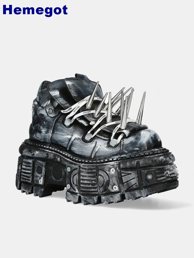 Men Platform Spiked Rivet Punk Motorcycle Boots Fashion Sports Rock Street Shoes