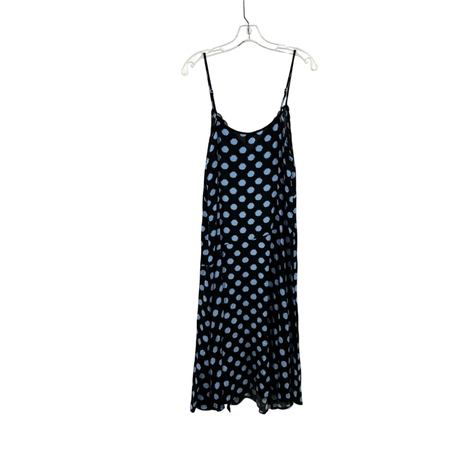 Forever 21 Polka Dot Midi Slip Dress Front Slit Black/Blue Size Medium New