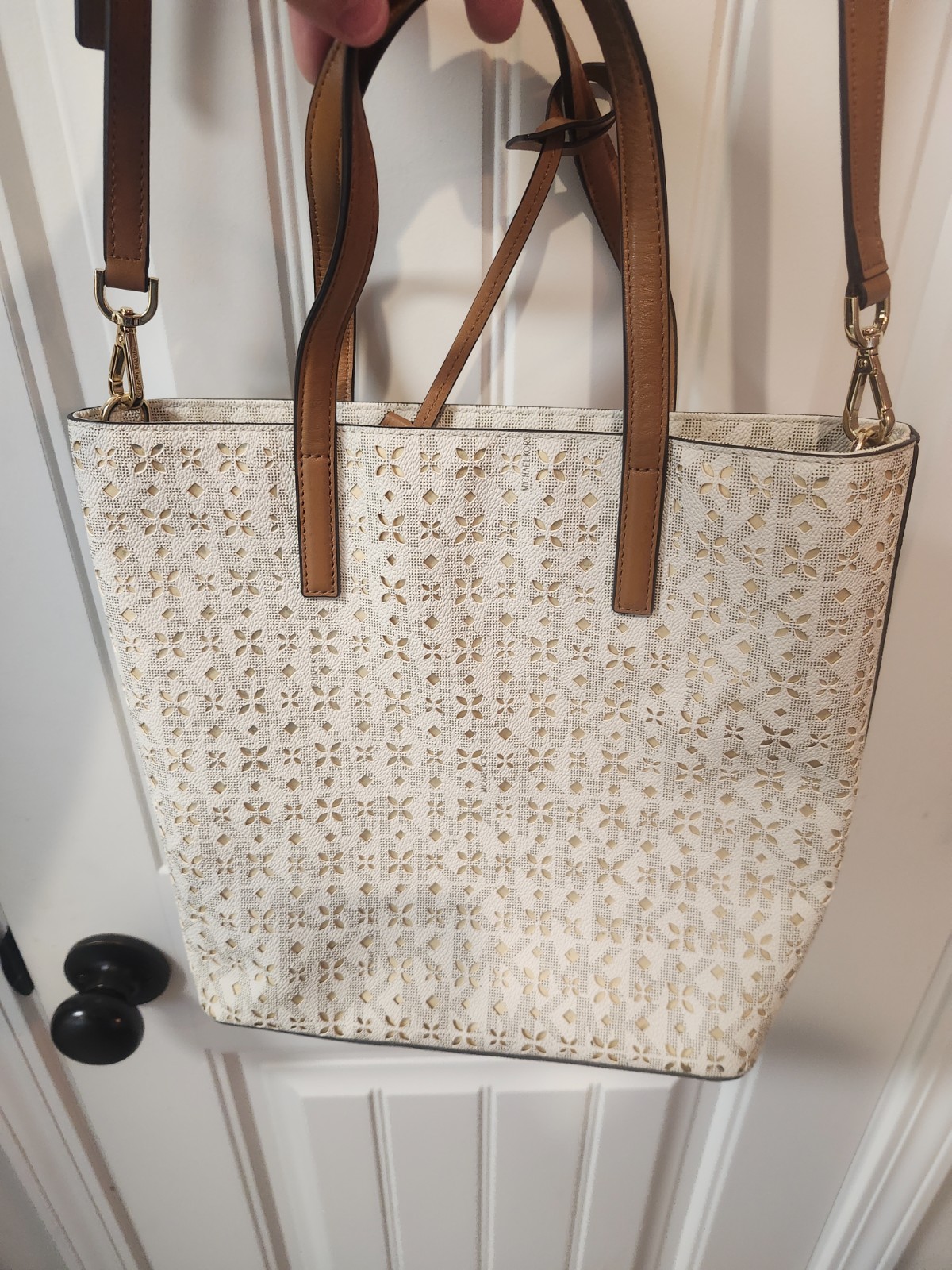 Michael Kors Hayley Medium North-South Saffiano Leather Tote White/Vanilla w/Bag