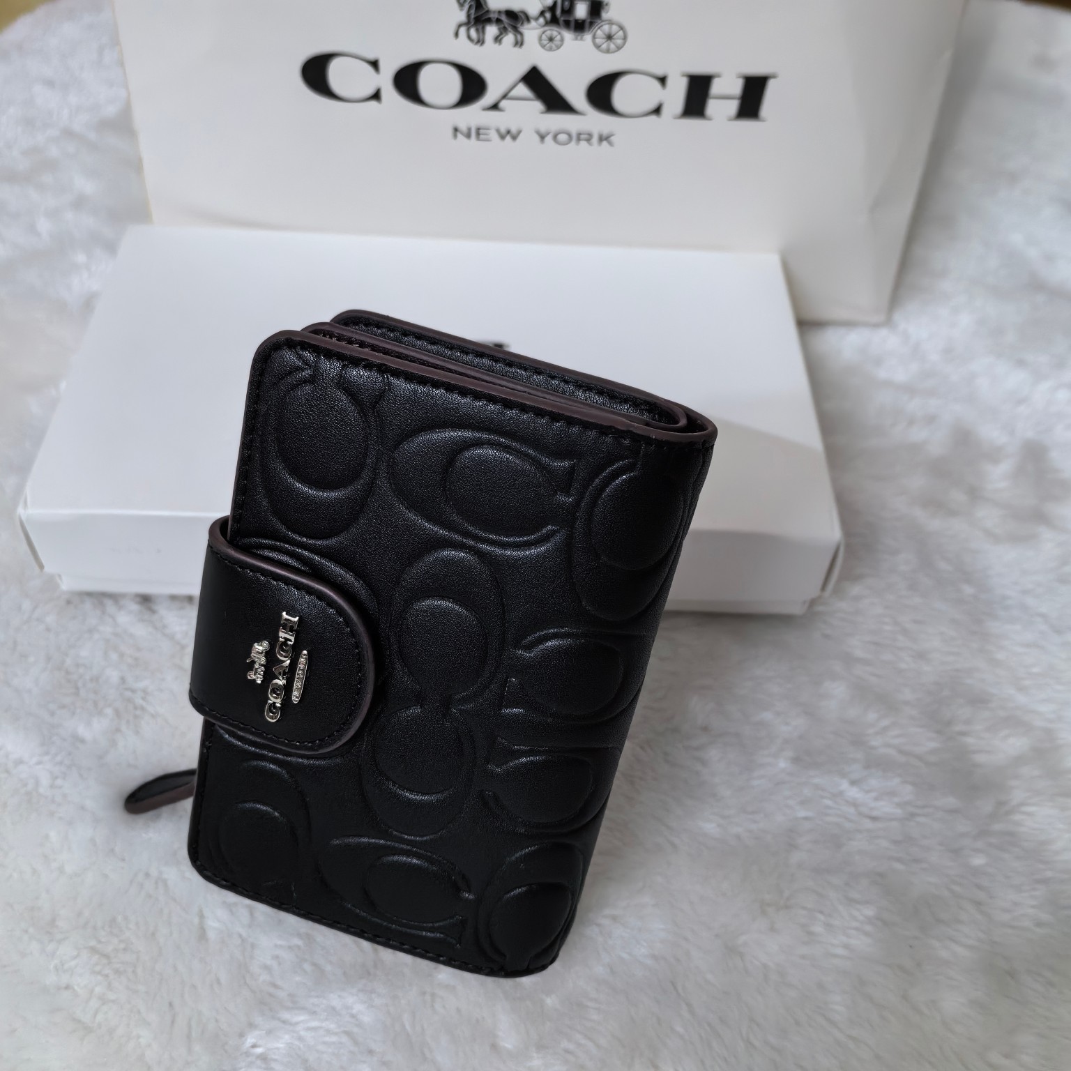 COACH Medium Corner Zip Wallet With Signature CM241 Black outlet New With Box