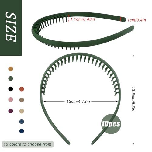 10 PCS Thin Hair Bands with Teeth, Plastic 1 Count (Pack of 10) Color A
