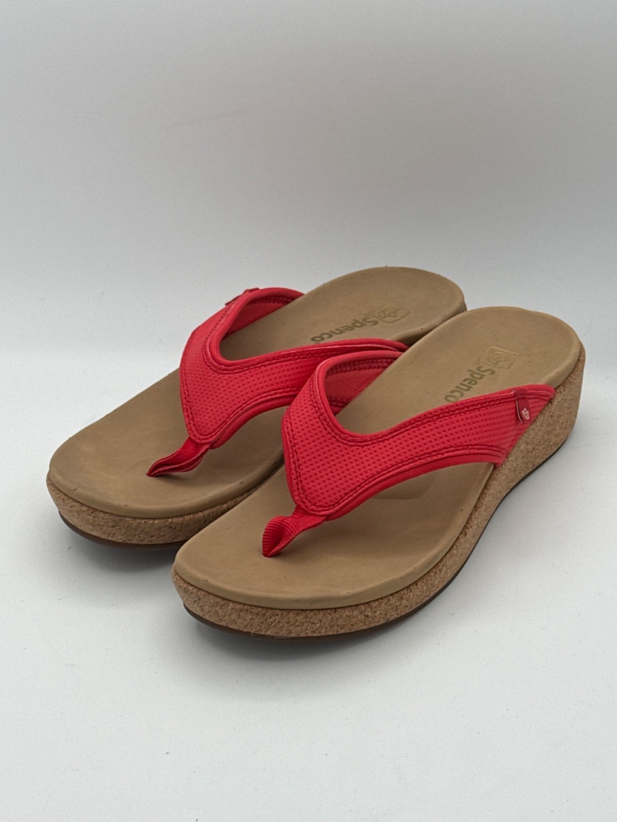 Spenco Womens Red Cork Wedge Flip-Flops Size 7D Comfortable & Stylish Summer Sa