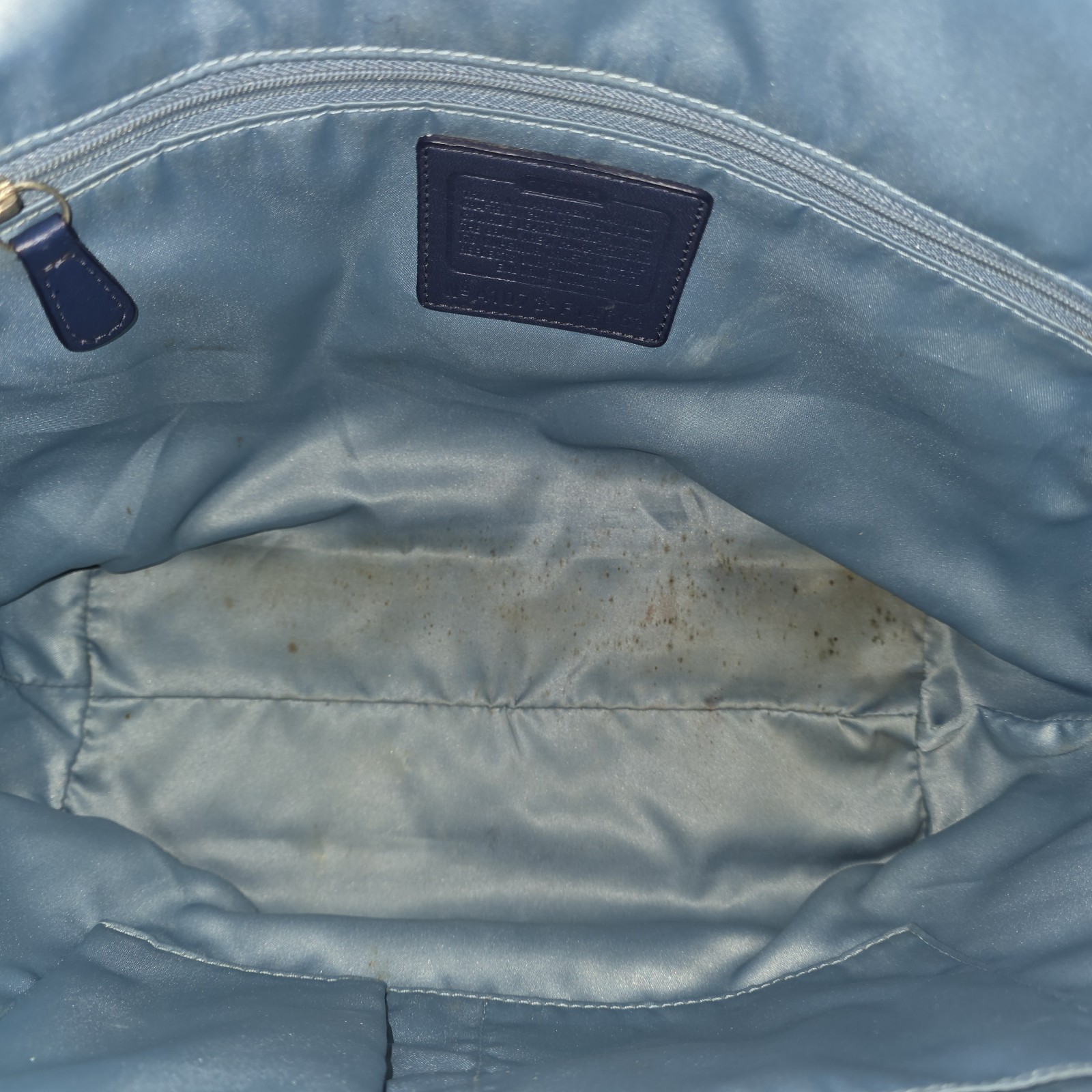 Coach Leah Navy Blue Patent Leather Tote Bag F14663 Embossed Logo Turnlock Large