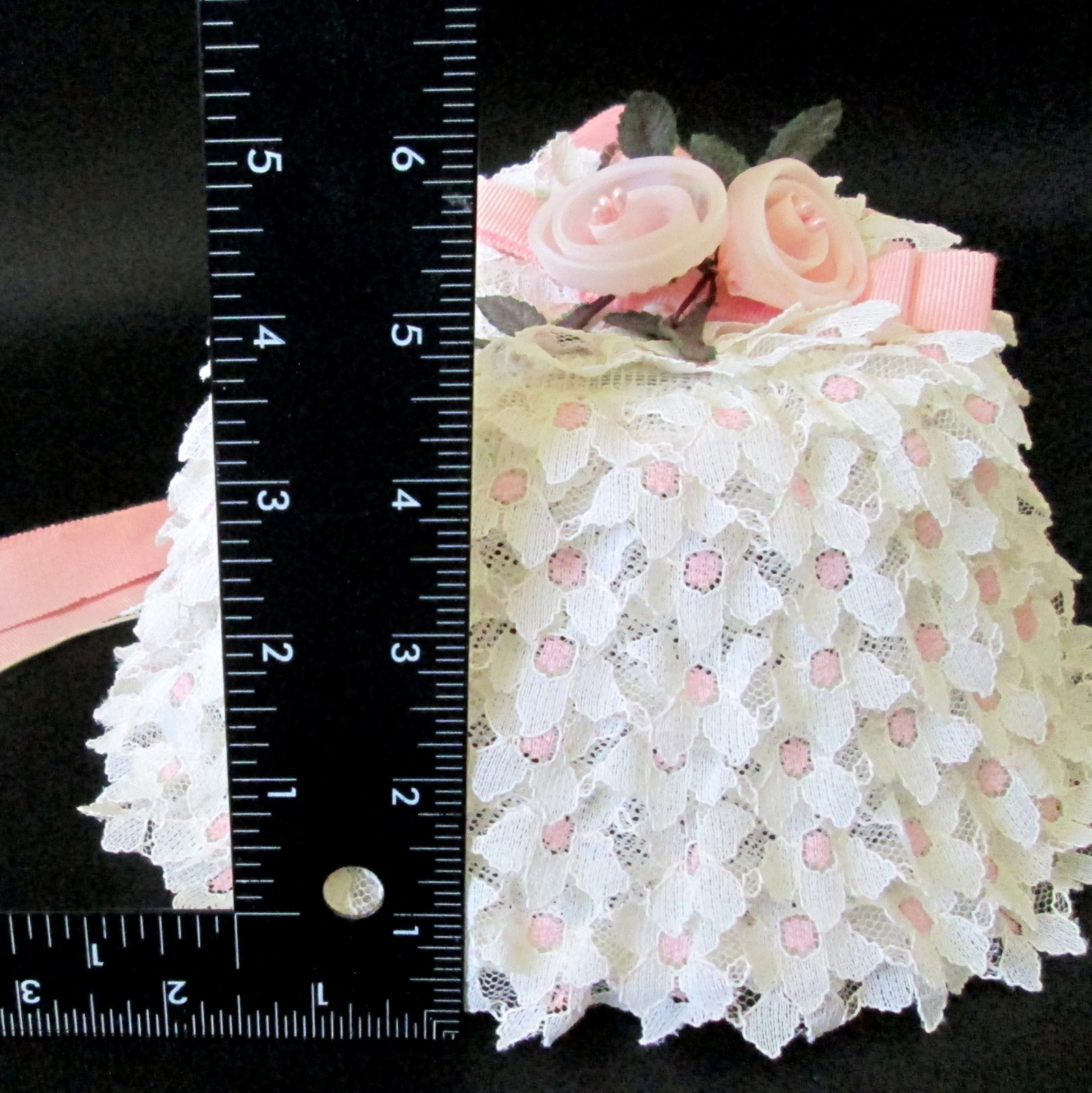 Vintage Lace Ruffle Pillbox Hat Ribbon Roses Grosgrain Ribbon Wedding Church