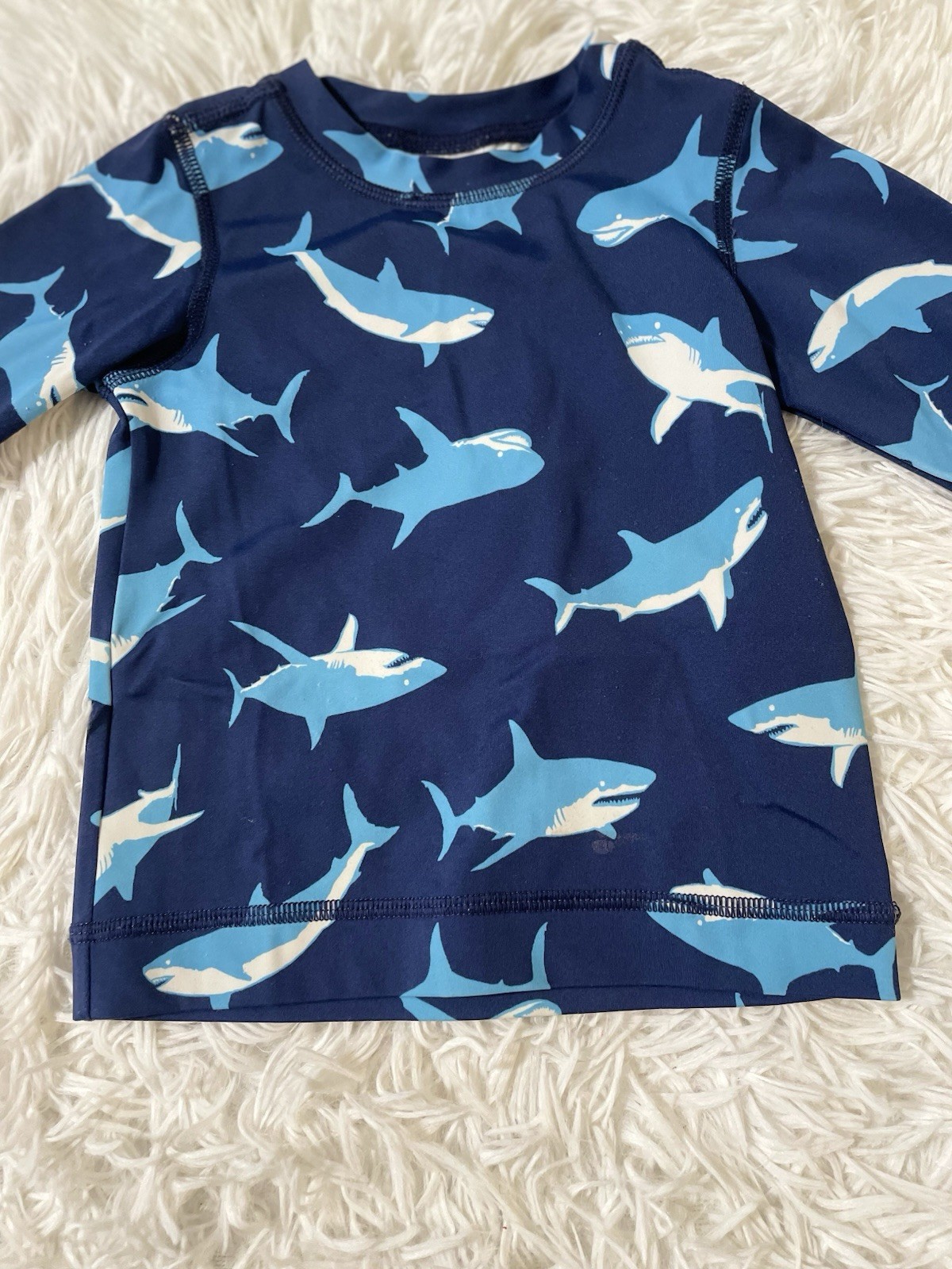 Hanna Andersson Shark Rash Guard Swim Top Swimsuit Blue Baby Boy 12-18M 75cm