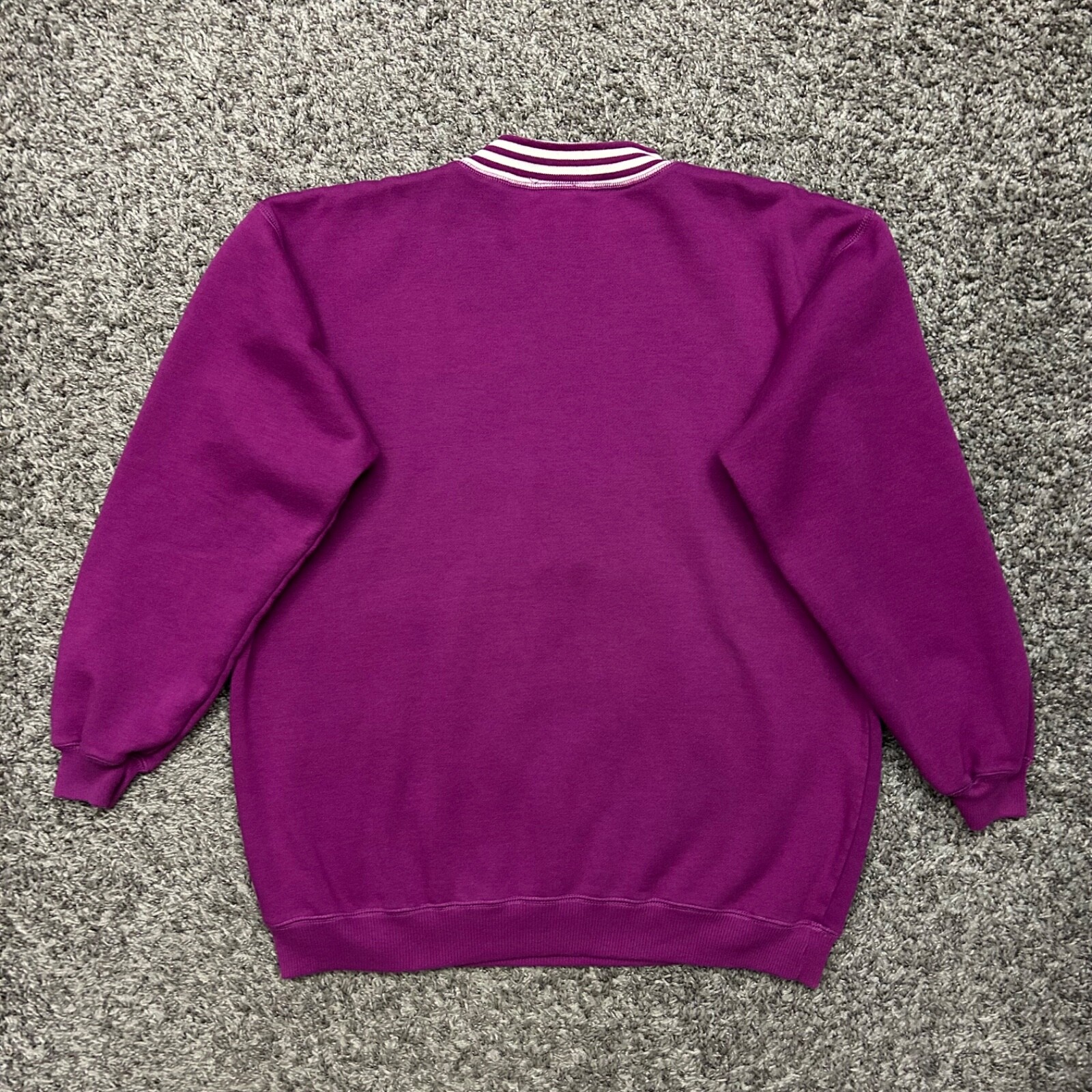 Vtg 80s Blank Sweatshirt Crewneck Pullover Striped Dark Magenta Medium