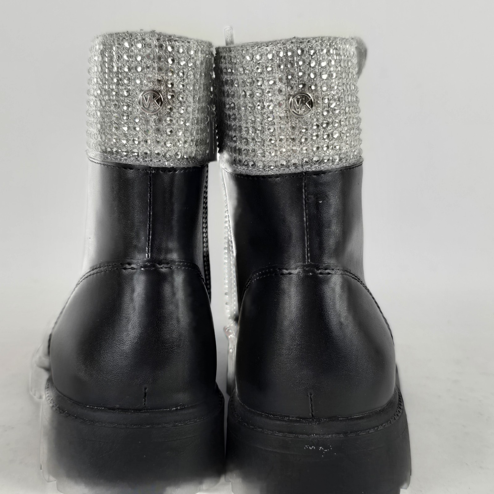 MK Michael Kors Alistair Glitter Combat Boot Black Bling 6M Zipper and Lace Up