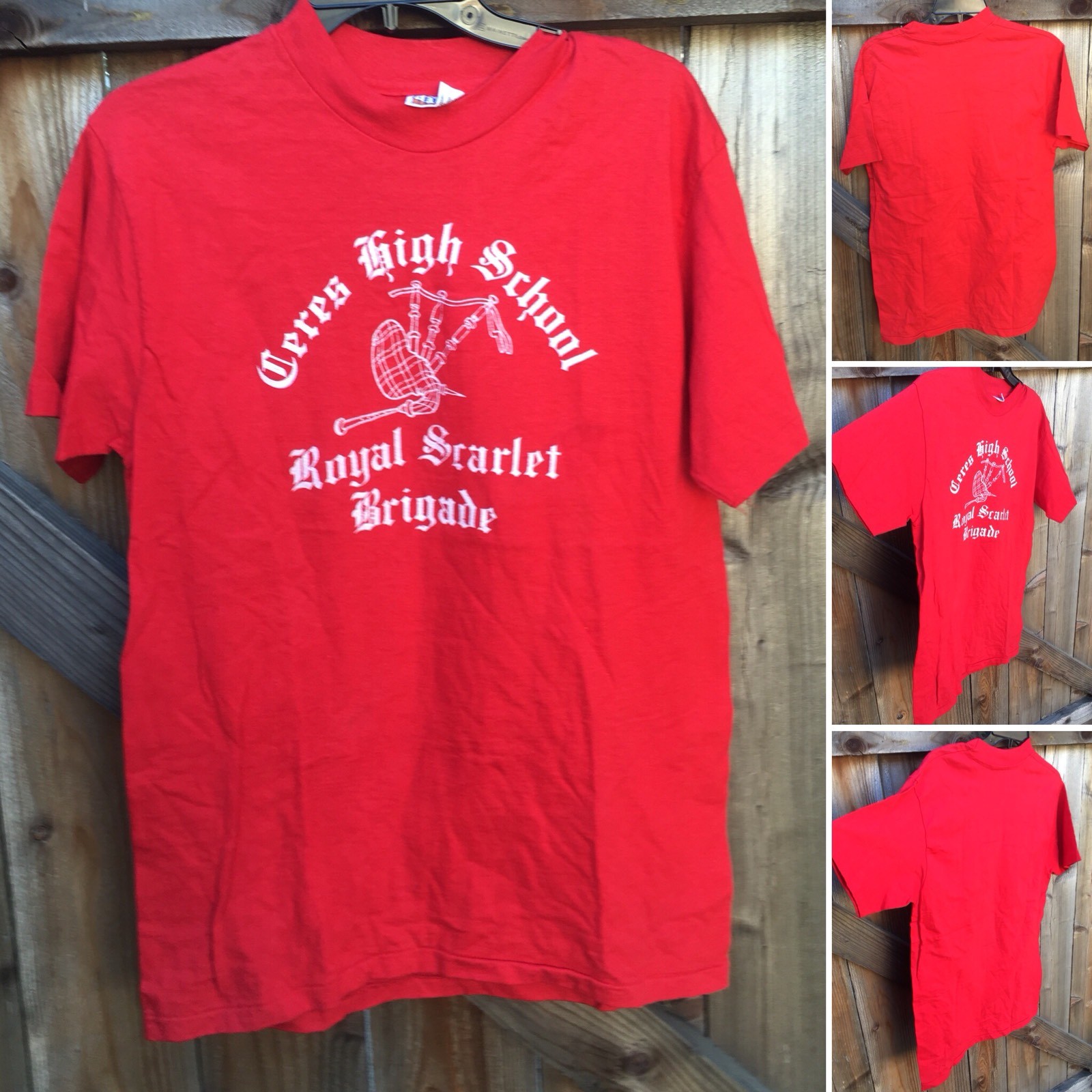 Vintage Ceres High School Royal Scarlet Brgade T Shirt Bagpipes 80s 1980s Size L