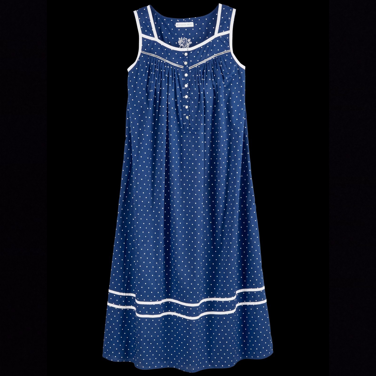Eileen West Nautical Blue Polka-Dot Cotton Nightgown