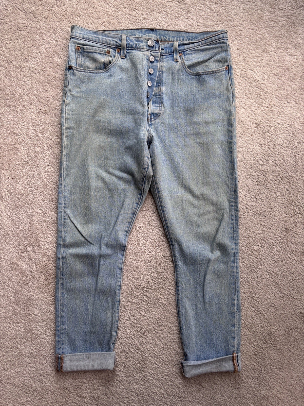 Levi’s Jeans 501 Men’s Blue Straight Regular Fit Leather Patch 32 x 30
