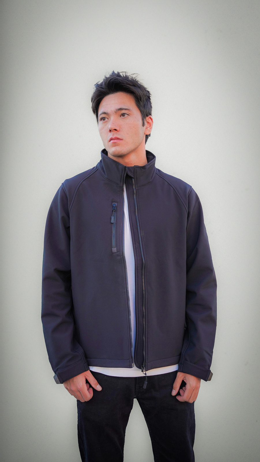 Men’s Outdoor Coat Windproof Polyester Full Zip Softshell Jacket Black