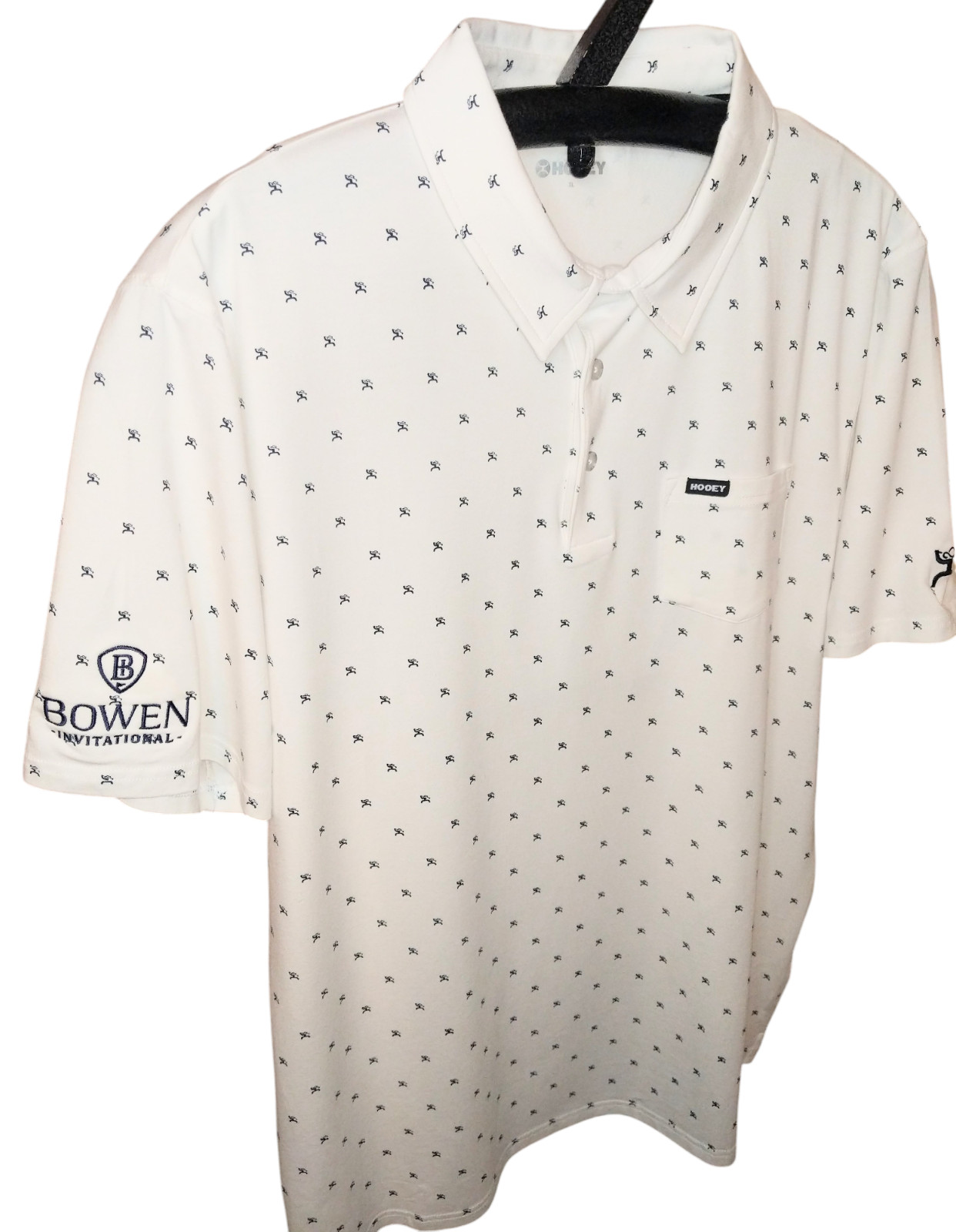 HOOEY Hot Shot Golf Polo Shirt Bowen Invitational Mens Sz XL White All Over Logo