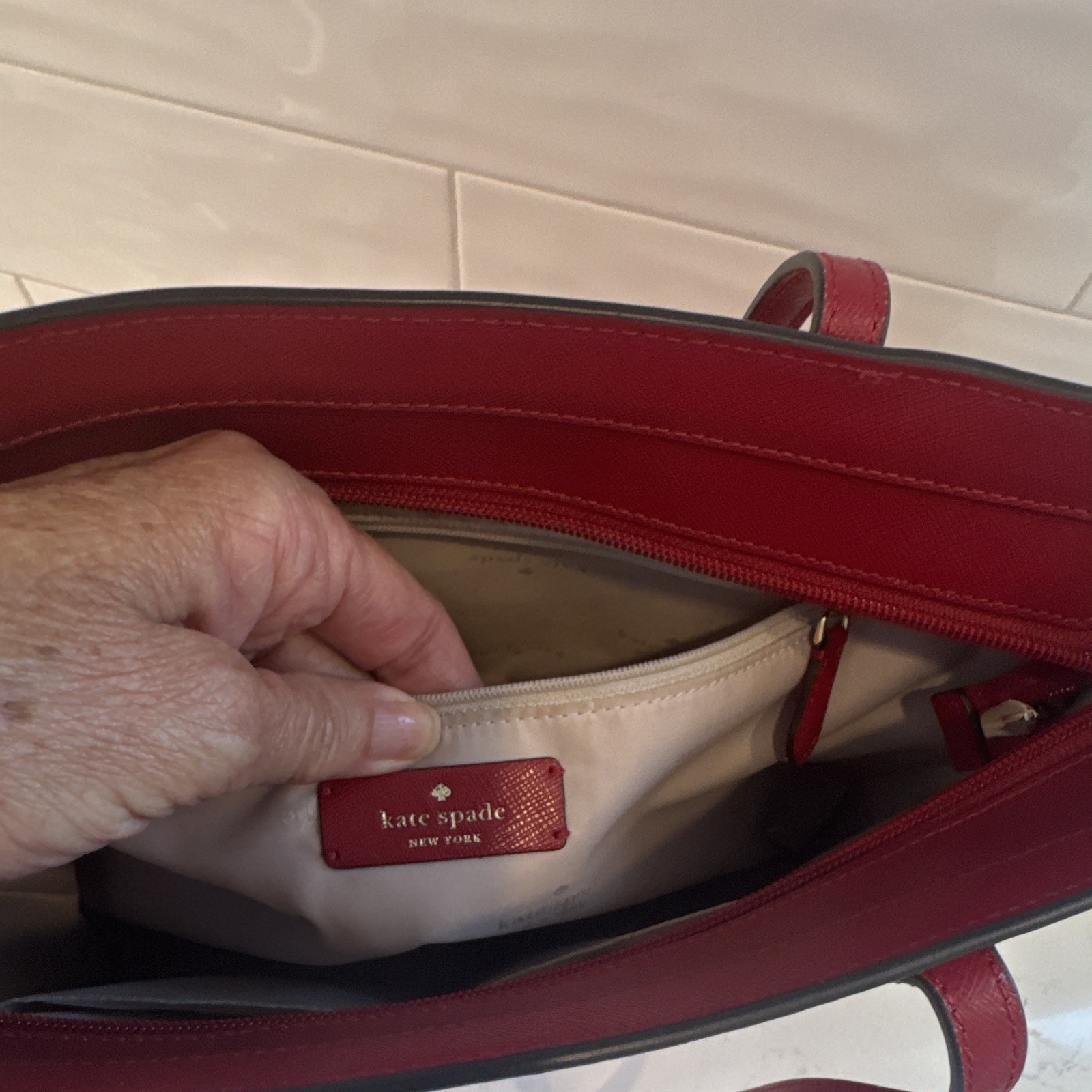 Kate Spade New York Red Large Tote Shoulder Strap Open Top Lined Tassel