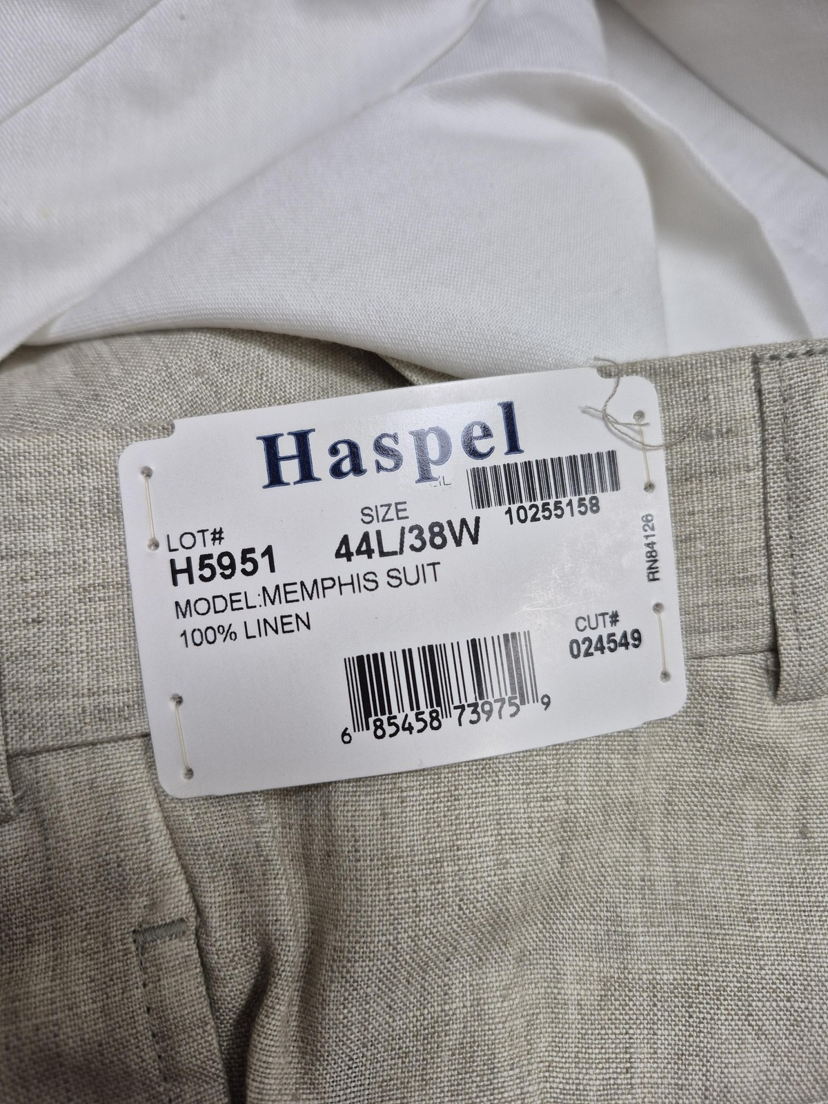 Haspel Suit Mens 44 Long Beige 100% Linen Memphis 2 Piece 38×36 Classic Fit NWT