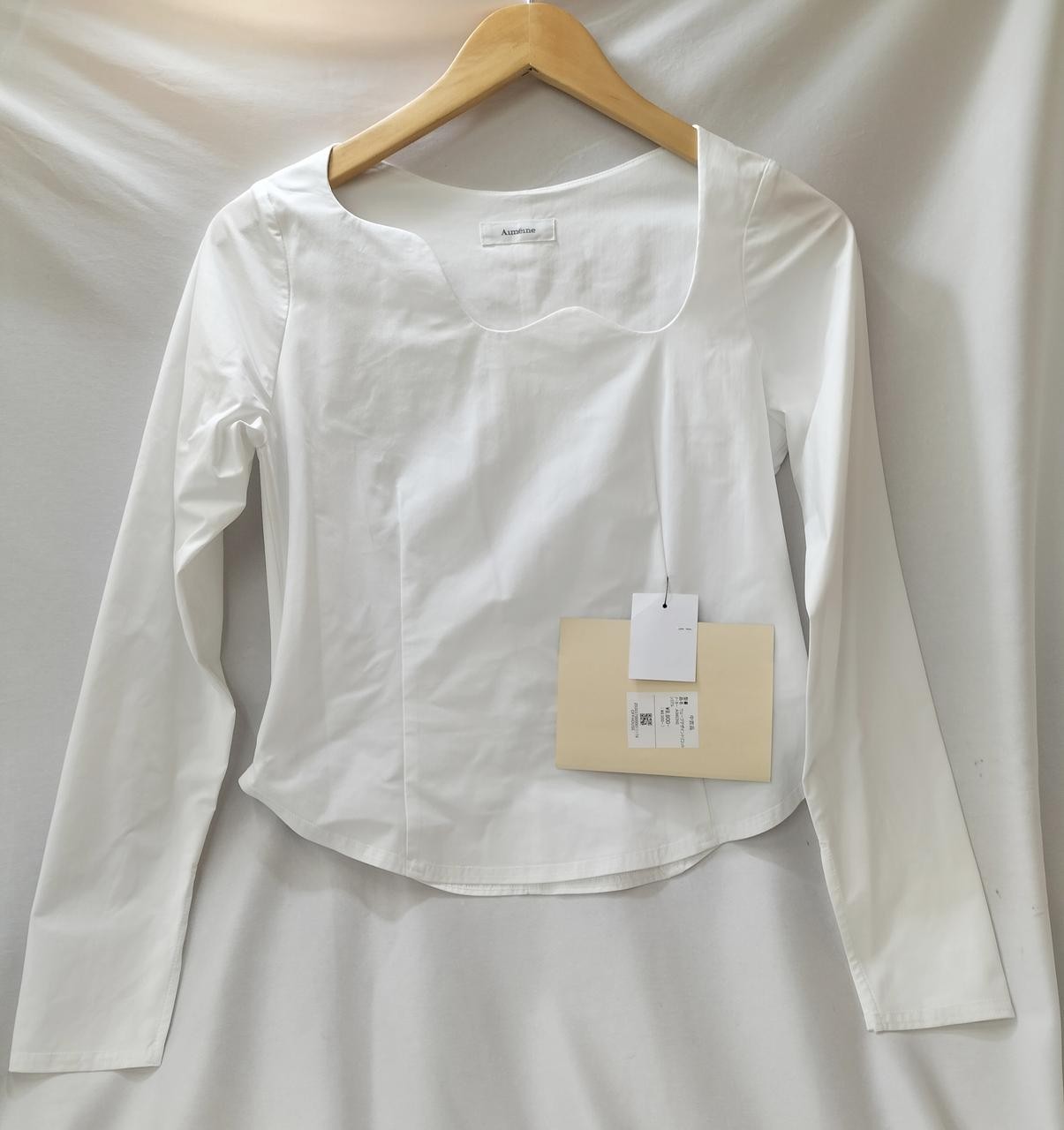 AIMEINE Wave Design Tricot Blouse White Polyester Short Sleeve Top