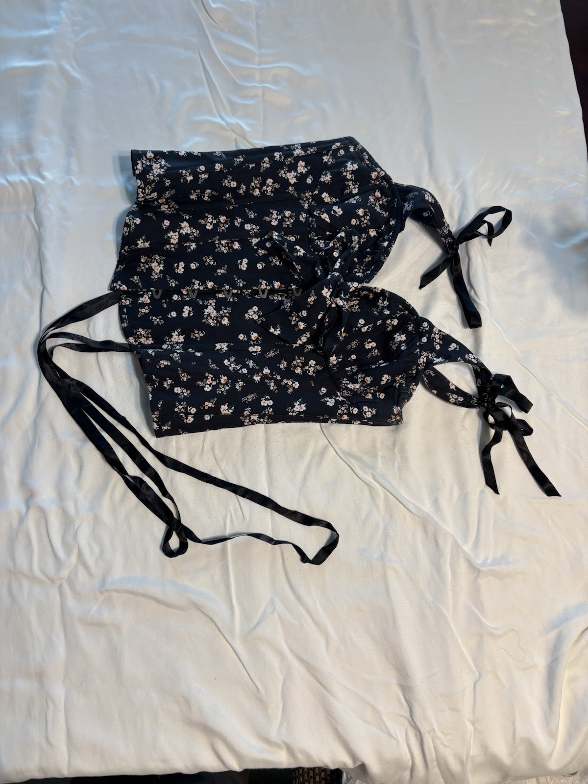 Corset Story Black Floral Overbust Steel Boned Corset UK12 Cottagecore Victorian