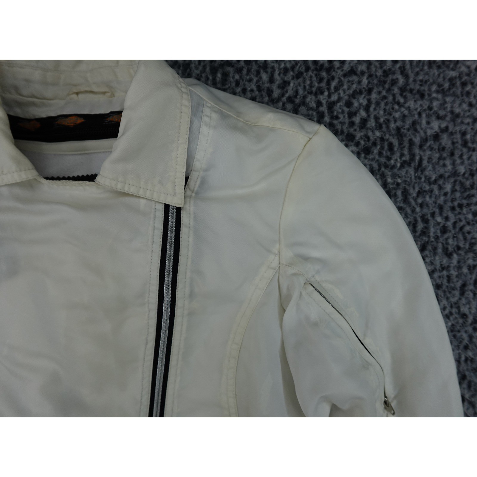 Orange County Choppers Moto Jacket Womens Medium White Good Flame Embroidered