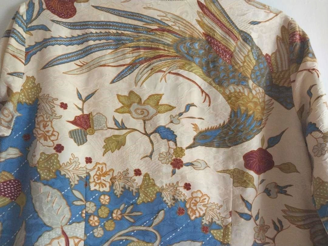 Moving Sale! Citron Santa Monica Silk Birds Floral Open Front Tunic Top Kimono M