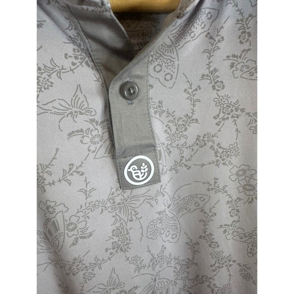 Bird & Barley Mens Floral Butterfly Print Golf Polo Shirt Grey Large L