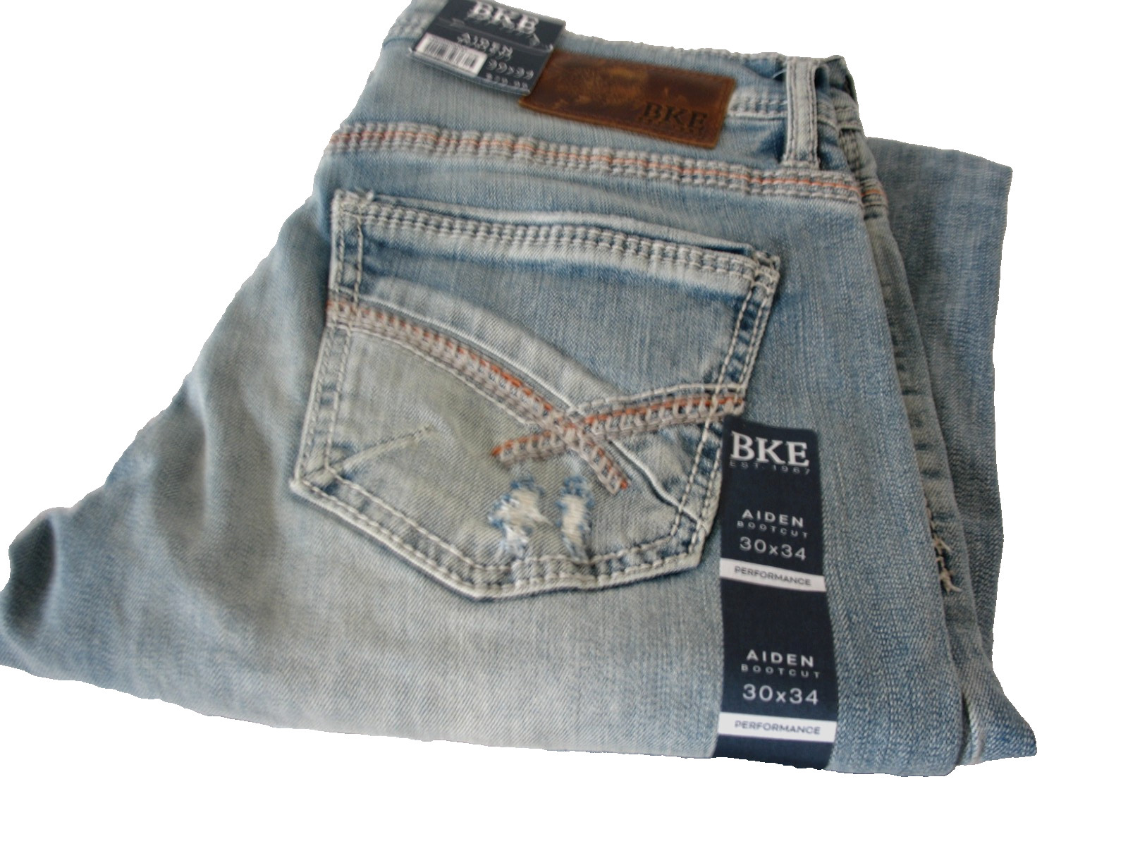 BKE Buckle Aiden, Bootcut Jeans LightWash Distressed Stretch Denim Men 30×34 NEW
