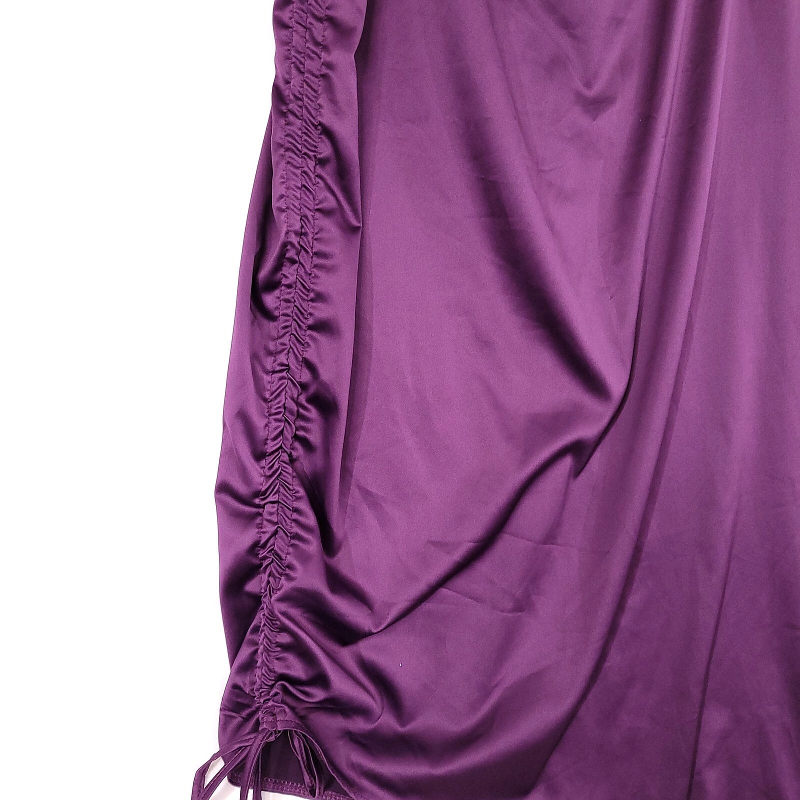 Women Purple Spaghetti Strap Drawstring Ruched Split Hem Party Dress Size XL
