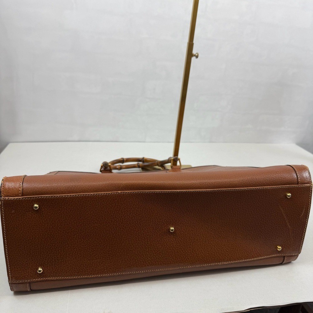 Gucci Vintage Large Bamboo Handle Leather Tote Bag Brown Diana Bag