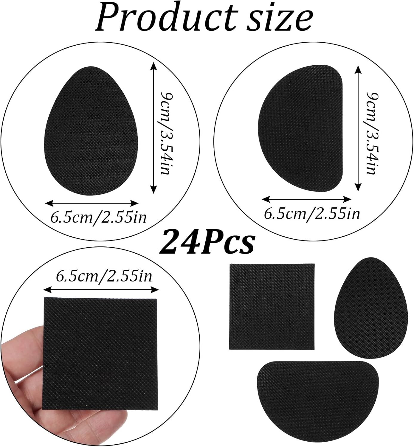 24 Pcs Non-Slip Shoe Pads Self Adhesive Sole Protector Heel Grips Black