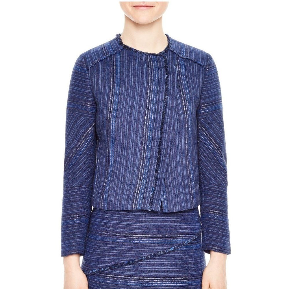 NWT Sandro Paris Blue Blucy Woven Workwear Casual Business Tweed Blazer Jacket