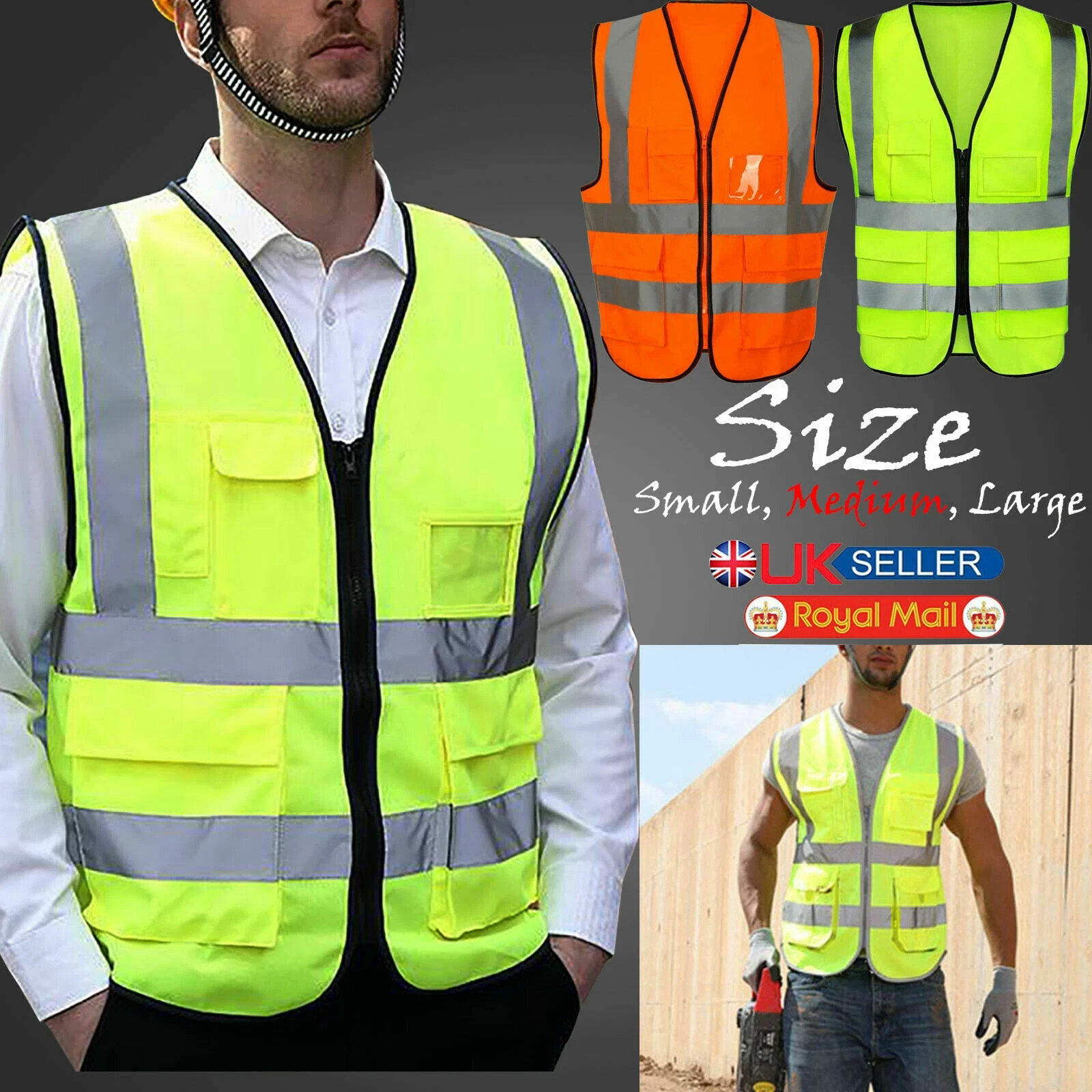 Hi Vis Viz Visibility Vest Reflective High safety With Pockets ID waistcoat UK
