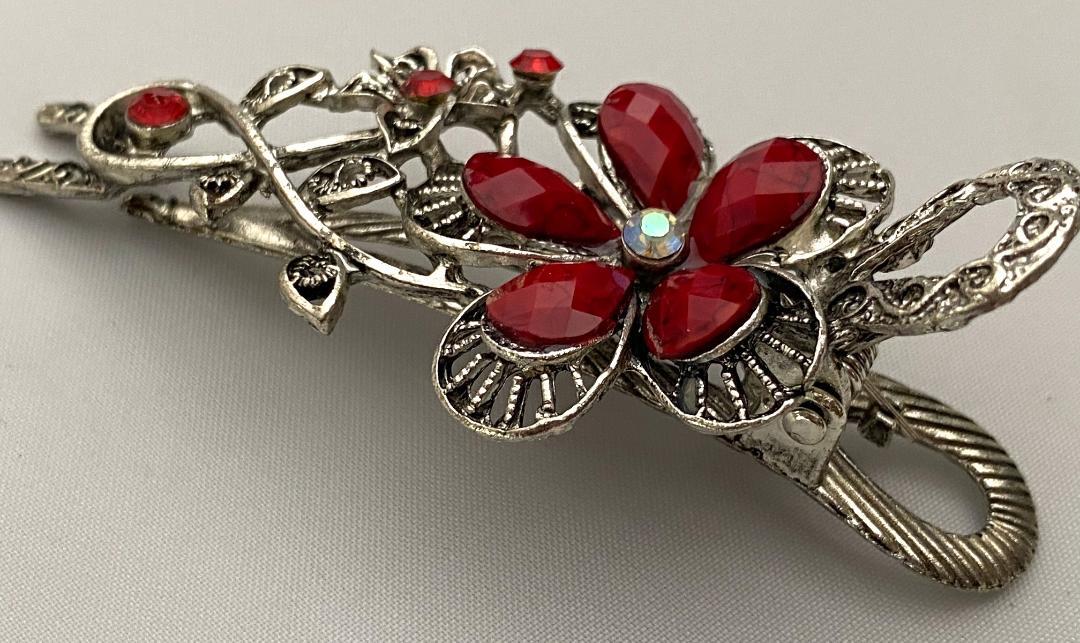 SILVERTONE METAL HAIR CLAMP CRYSTALS OPAQUE STONES SELECT COLOR FREE SHIPPING