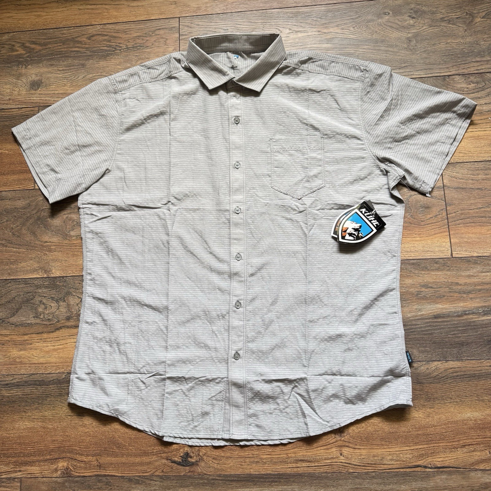 KUHL XXL Button Shirt Cloud Gray Hiking Riveara Pocket Mini Striped 7261 NWT