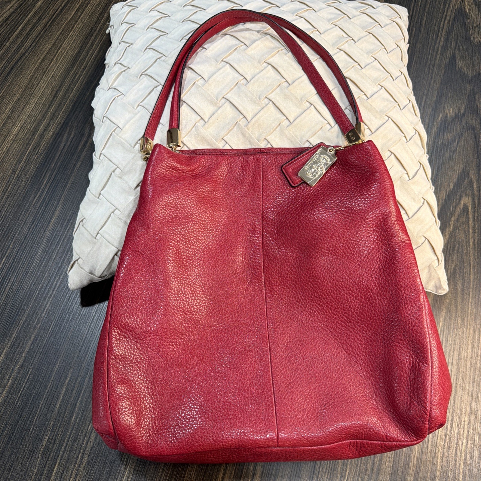 Coach Red Leather Phoebe Madison Shoulder Bag 3 Compartment With Gold Hardware