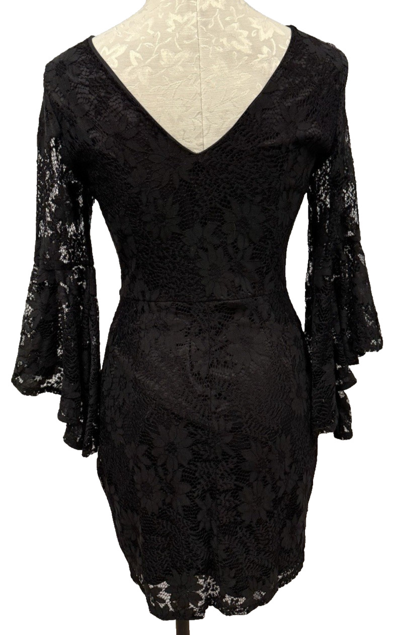 Lulus Illusion Lace Sheath Mini Dress Bell Sleeves Black Women’s Medium