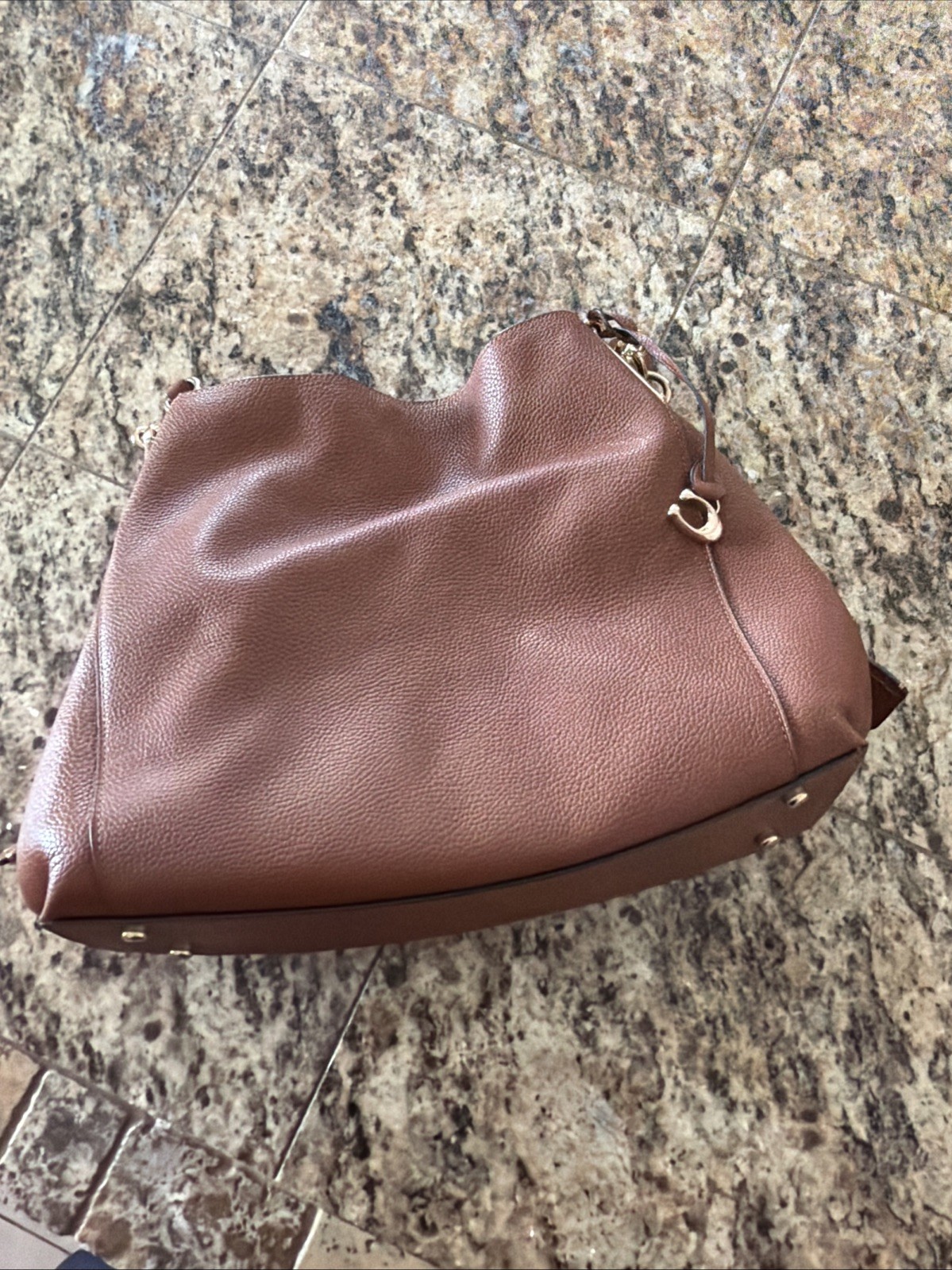 Genuine Leather Coach Polished Pebble Dalton 31 Saddle/Gold Accents Shoulder Bag
