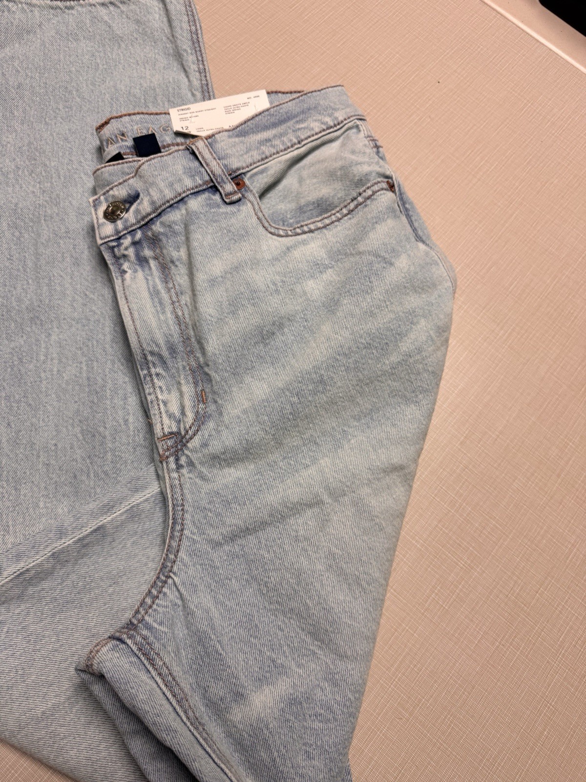 American Eagle Strigid Jeans Blue Indigo Water Highest Rise Baggy Straight 12L