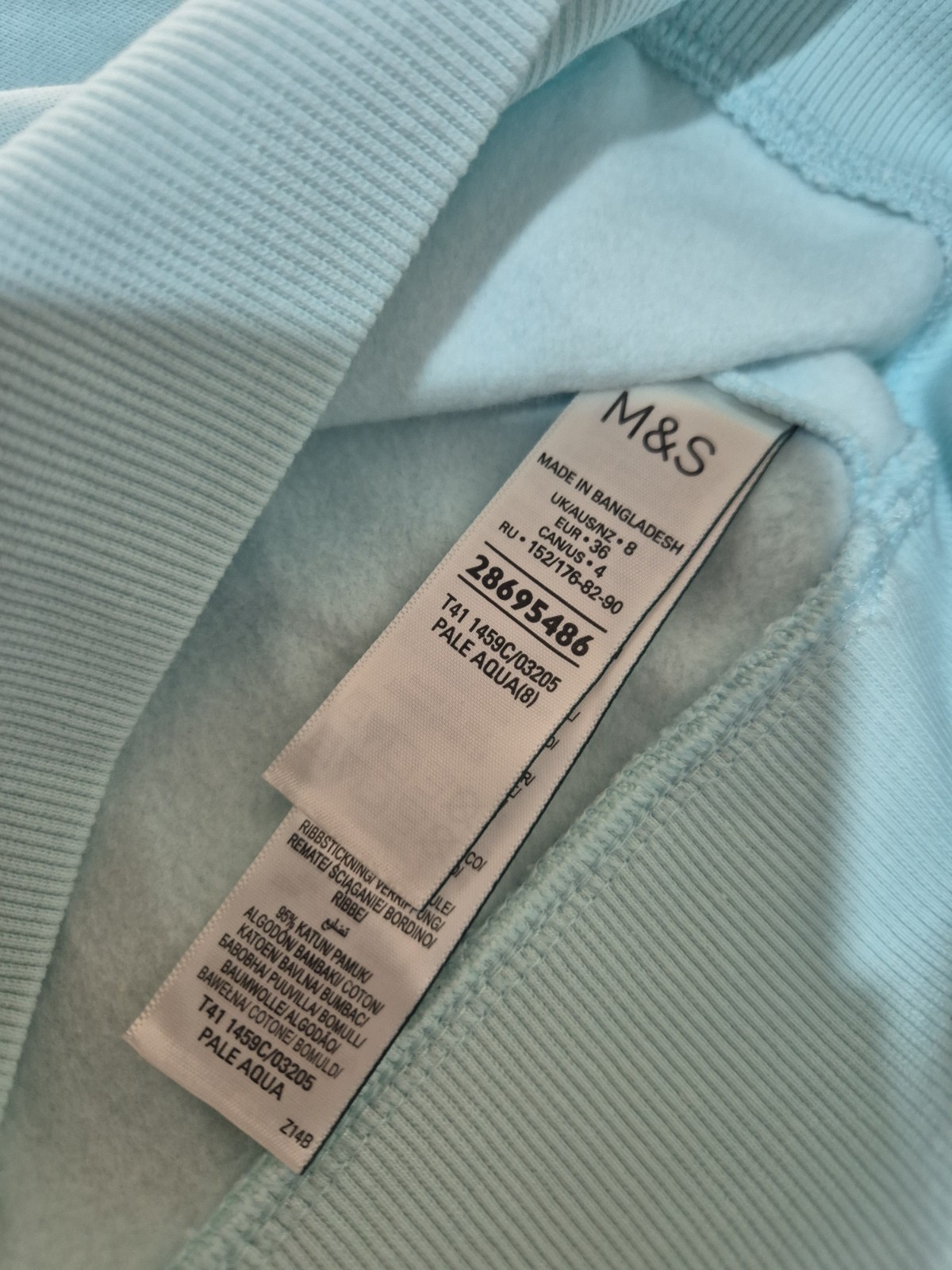 M&S Marks and Spencer Light Blue Hoodie Jumper Sweater Womens 8 Fleece Lined