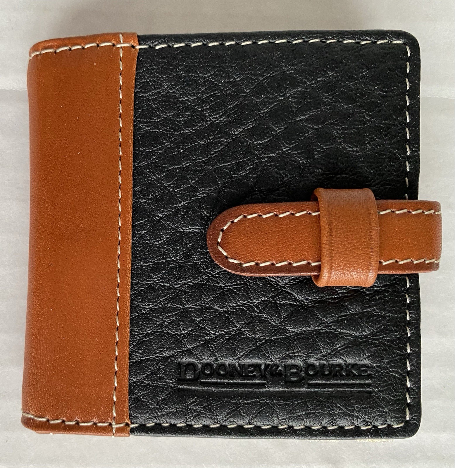 RARE Dooney & Bourke Compact Mirror Case Black Brown Leather 2.75” X 2.75” NEW