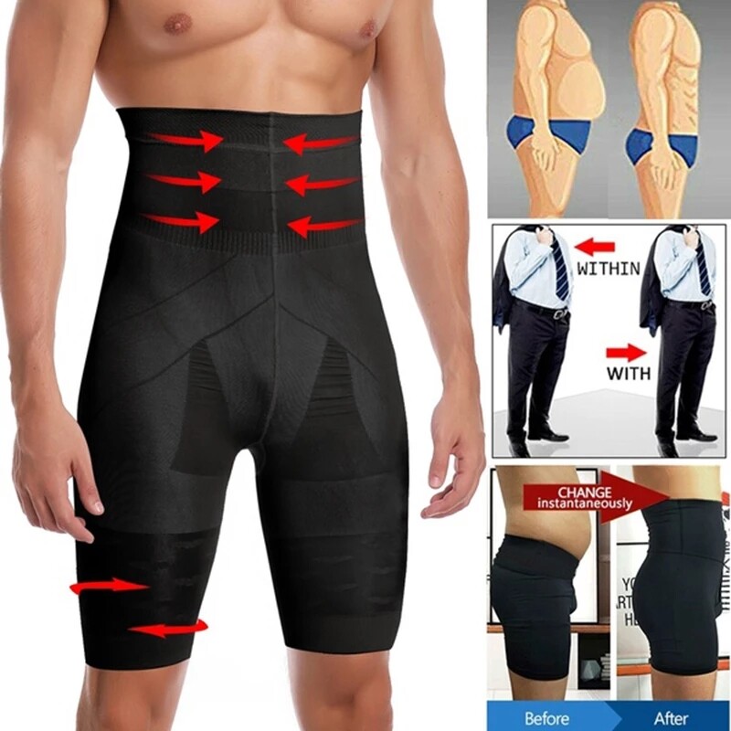Mens Compression High Waist Boxer Shorts Belly Slim Body Shaper Girdles Pants UD