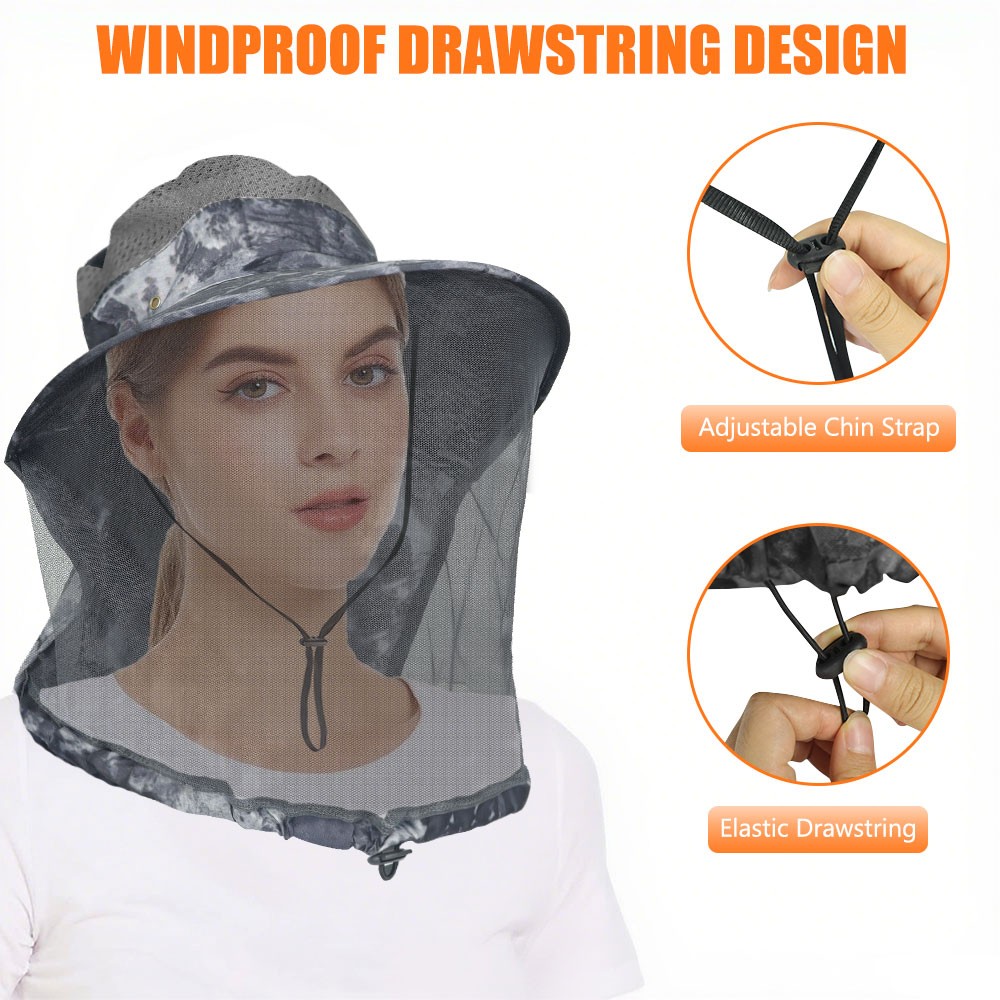 Mosquito Head Net Hat with Neck Flap Bug Insect Mesh Cap for Fishing Beekeeping