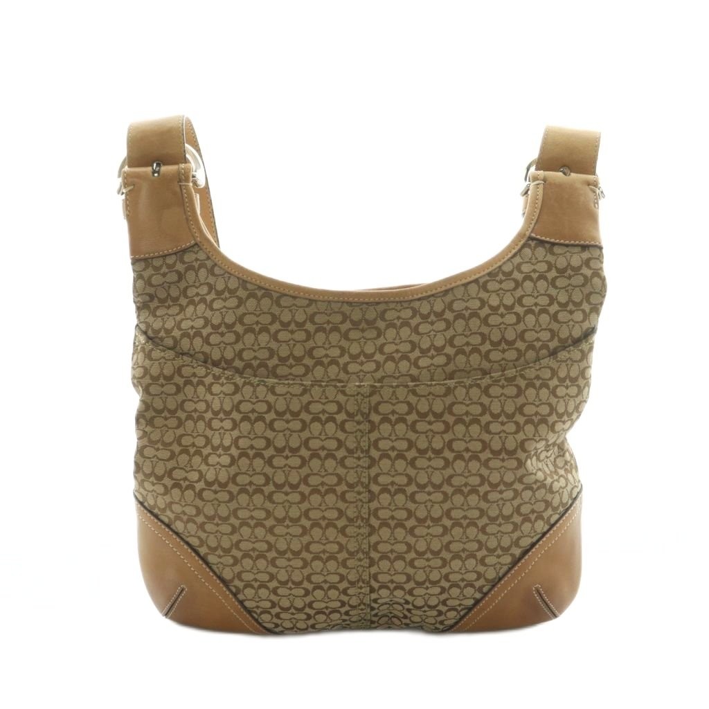 Coach Canvas Leather Shoulder Bag Beige 10-11.6in Vintage B Condition