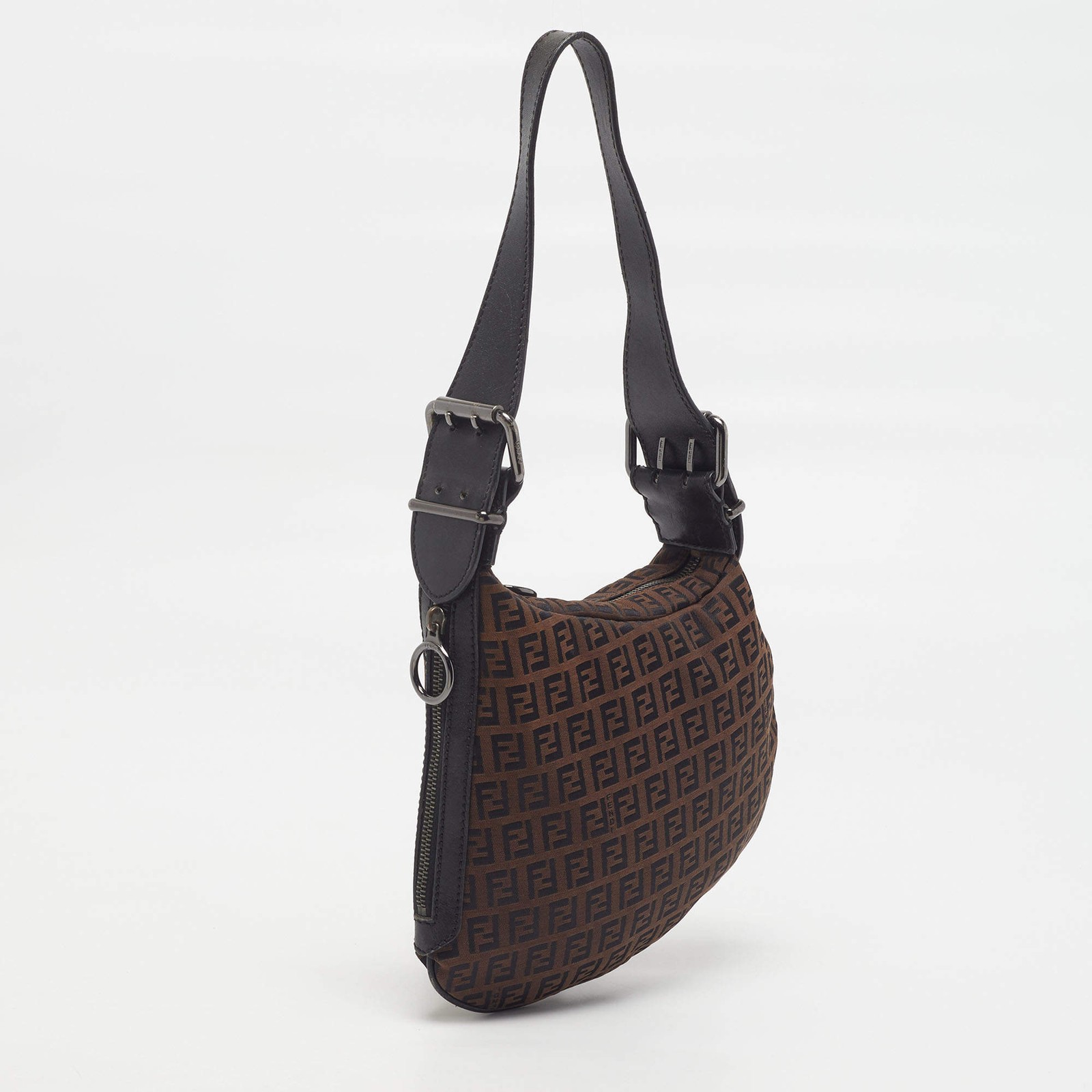 Fendi Oyster BrownBlack Zucchino Canvas Hobo