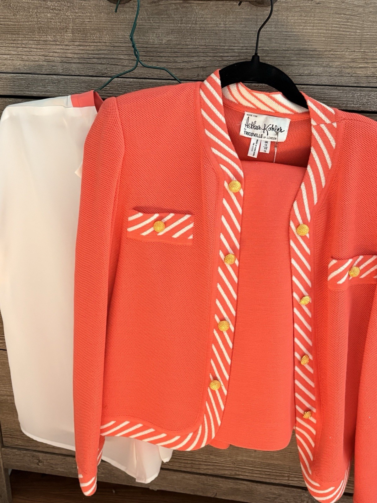 Arthur Kohler Orange/White Striped Knit 3pc Skirt Suit Set Women 10