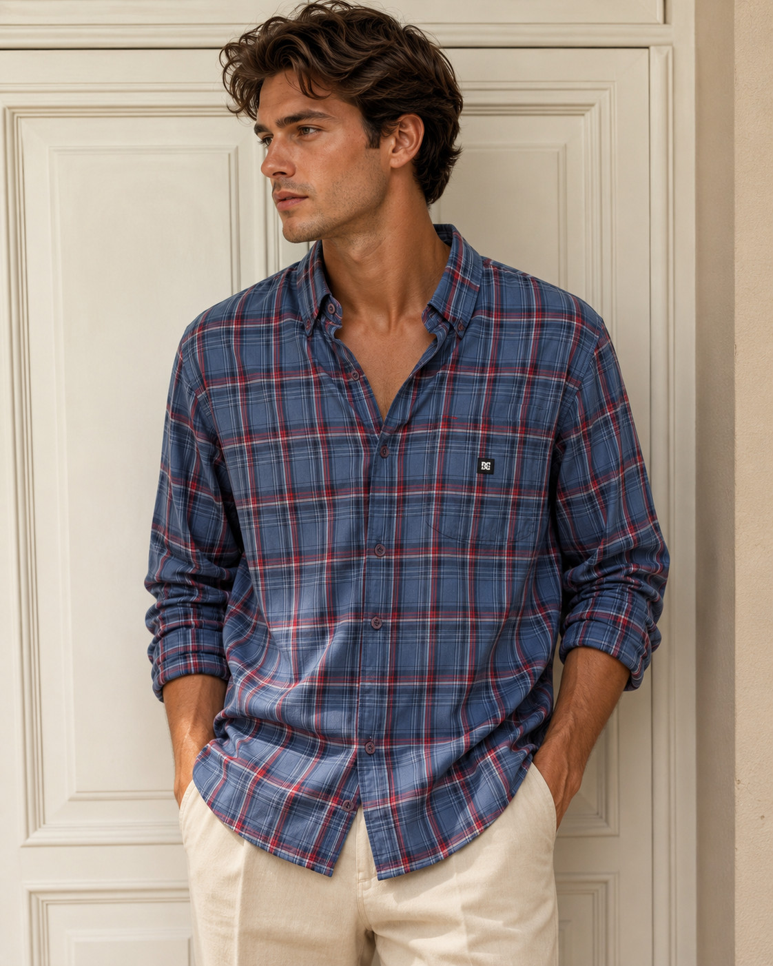 DC Shirt Mens Large Button Down Long Sleeve Plaid Cotton Polyester