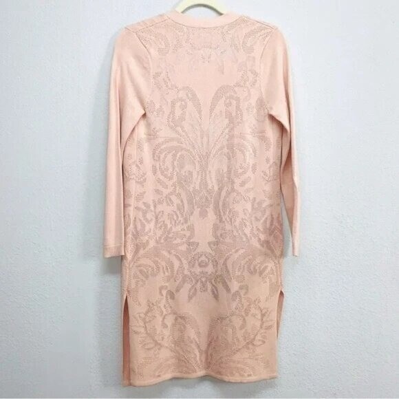Chico’s NEW Long Boho Tonal Jacquard Cardigan Size 3/XL Peach