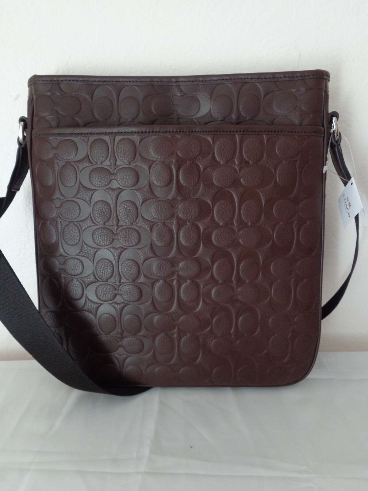 Coach NWT F71212 Heritage Web Leather Embossed C Zip Top Bag Brown