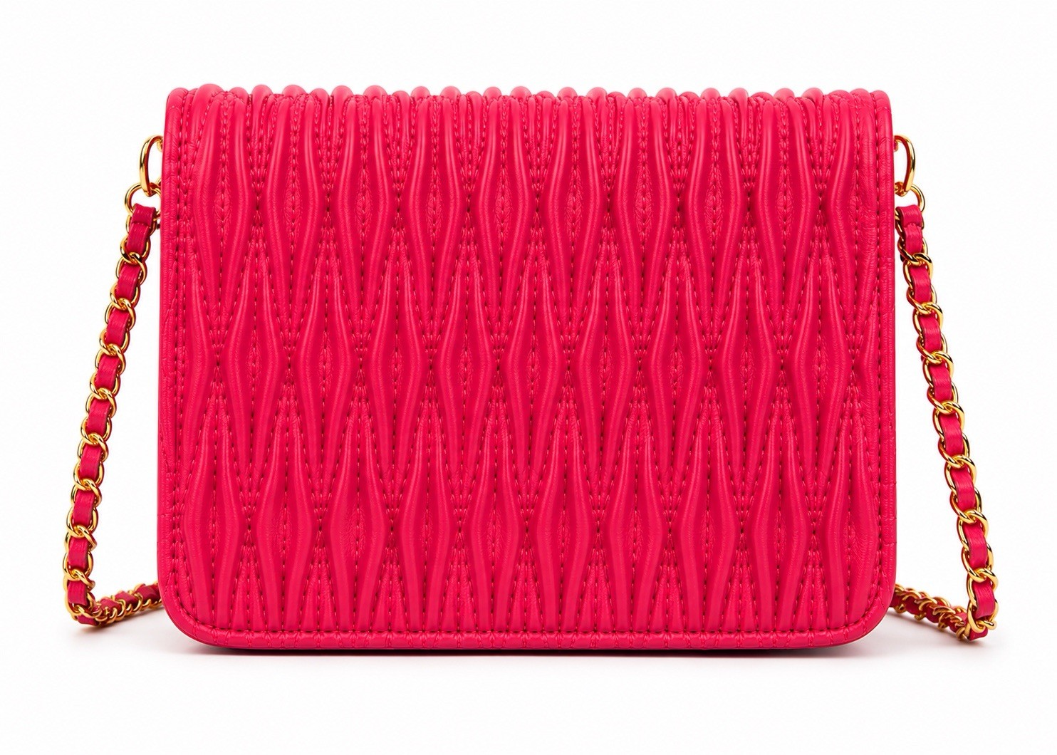NWT Beautiful Valentino Orlandi Bright Pink Quilted Crossbody Bag Chain Strap